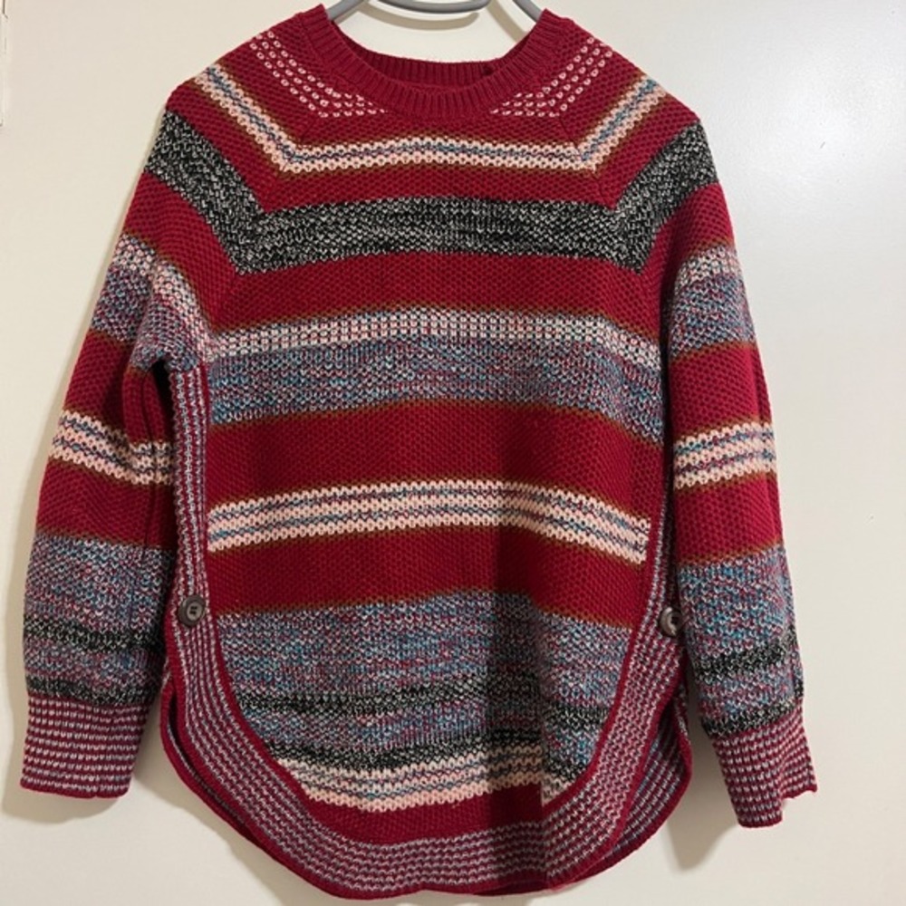 Liverpool Women Sweater XS Striped Side Button Chunky Knit Grandpa Cozy Cottage